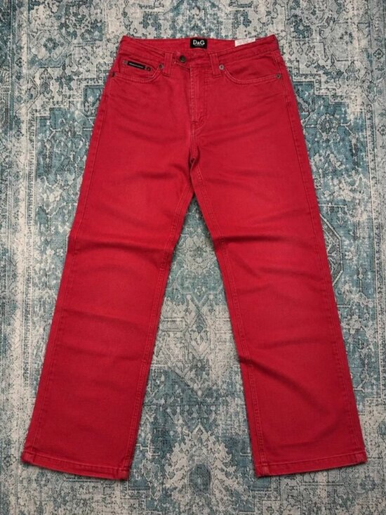 Pants - D&G Dolce & Gabbana Women’s Red Jeans W26 L28 Y2K Straight Leg